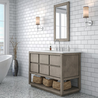 Oakman 48 In. Double Sink Carrara White Marble Countertop Bath Vanity