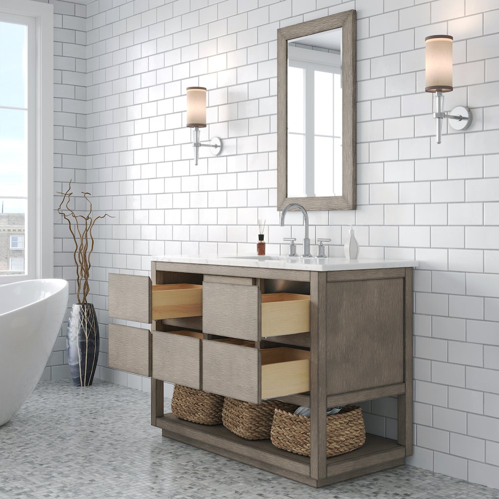 Oakman 48 In. Double Sink Carrara White Marble Countertop Bath Vanity