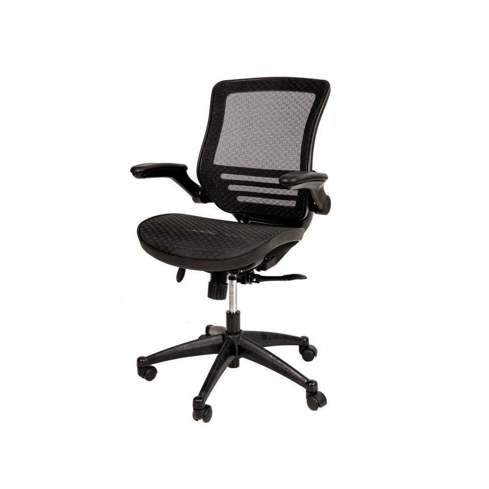 Mid-Back Transparent Black Mesh Executive Swivel Office Chair with Black Frame and Flip-Up Arms