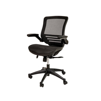 Mid-Back Transparent Black Mesh Executive Swivel Office Chair with Black Frame and Flip-Up Arms