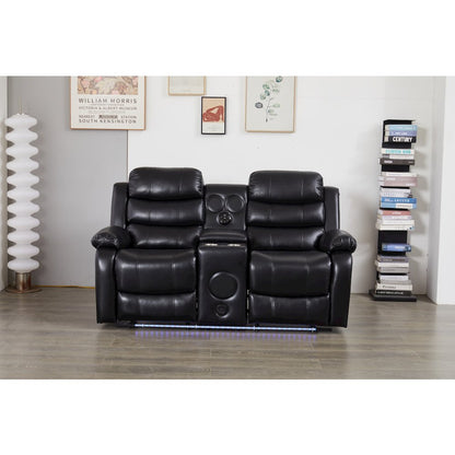 Faux Leather Manual Reclining Loveseat with LED Lights and Console