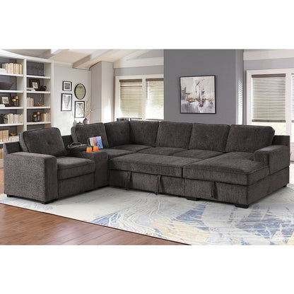 U-Shaped Upholstered Sectional with Sleeper Sofa, Console with USB & Chaise