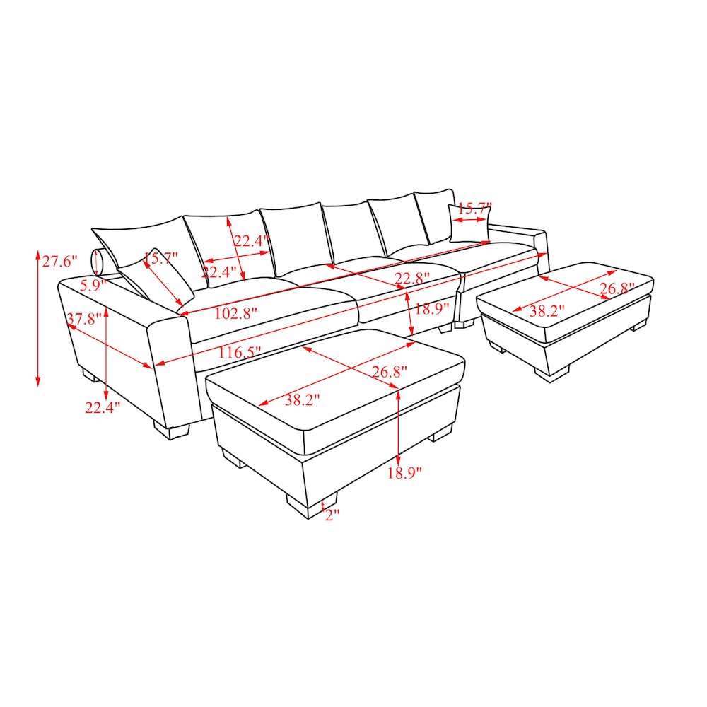 Aira Corduroy Fabric 5 - Piece Sectional