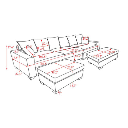Aira Corduroy Fabric 5 - Piece Sectional