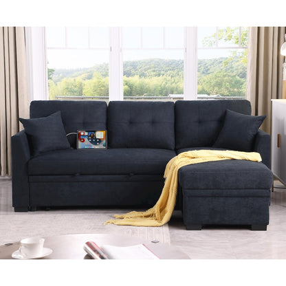 Tanse 81'5" Convertible Sleeper Sectional with Reversible Chaise with USB