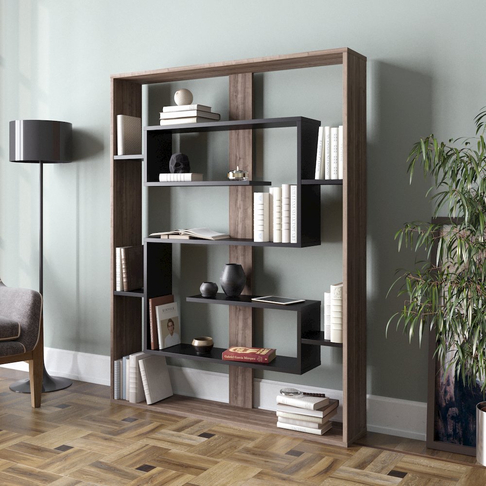 Esteban 61'' Tall Bookcase - Walnut & Black