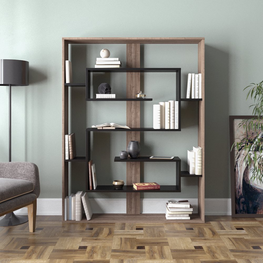 Esteban 61'' Tall Bookcase - Walnut & Black