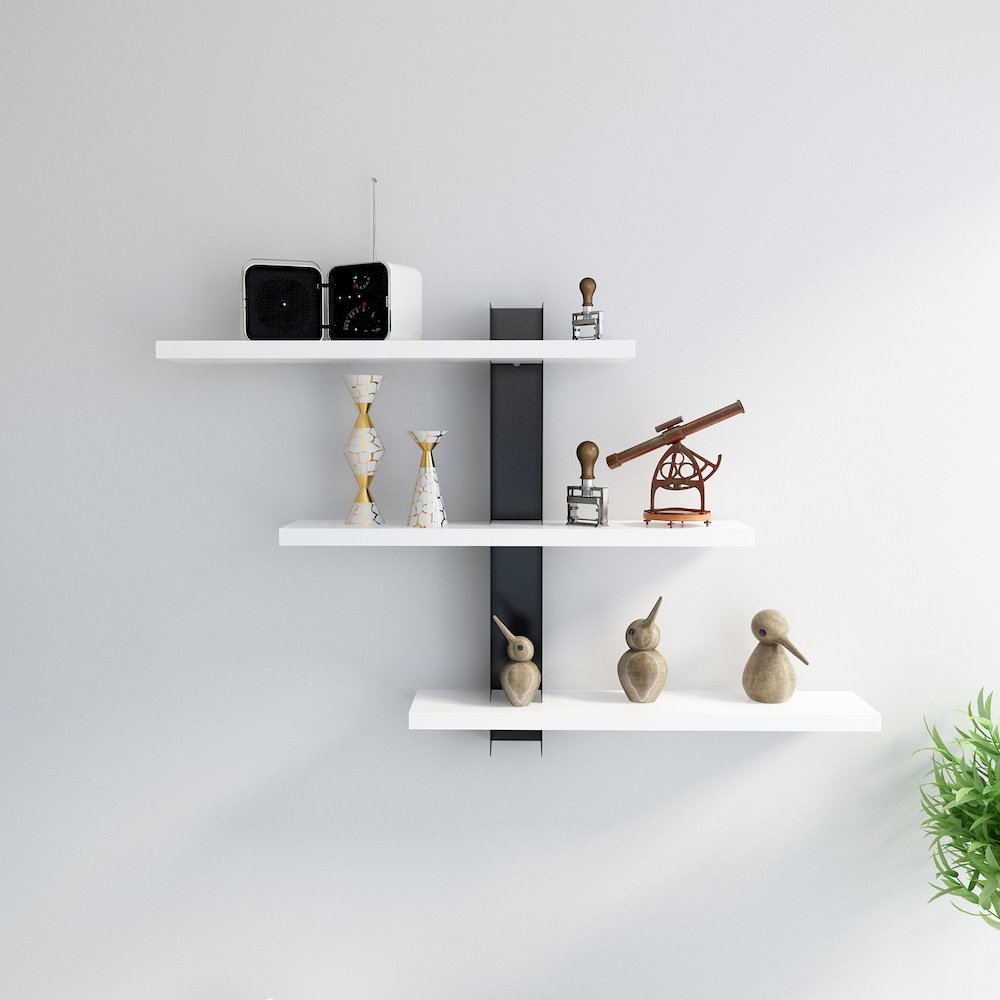Mita 19'' Adjustable Metal Wood Wall Shelf - White & Black