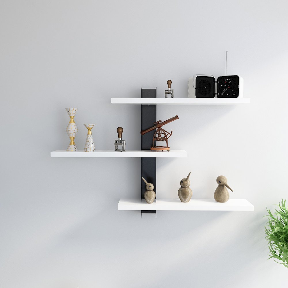 Mita 19'' Adjustable Metal Wood Wall Shelf - White & Black