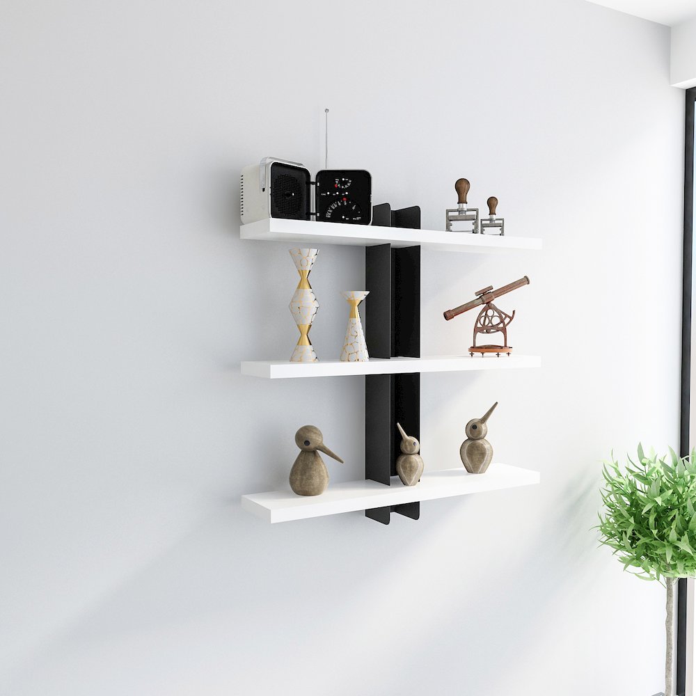 Mita 19'' Adjustable Metal Wood Wall Shelf - White & Black