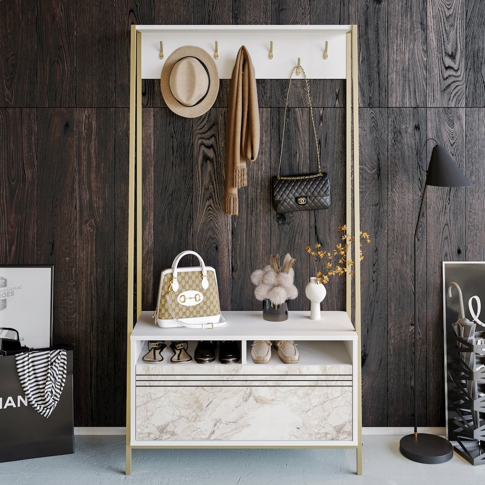 Devin Hall Tree - White & Ephesus Gold