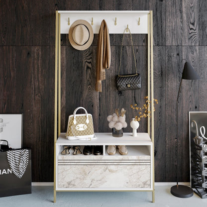 Devin Hall Tree - White & Ephesus Gold