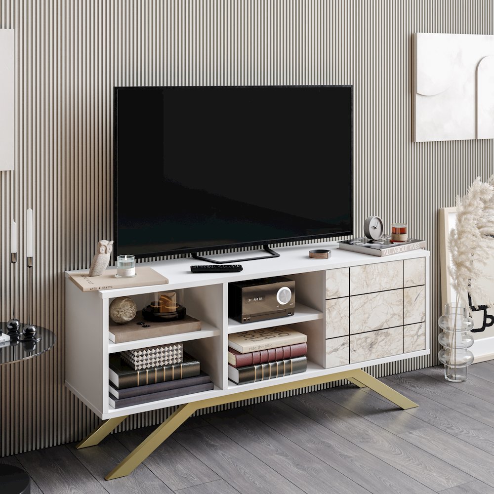 North Tv Stand - White & Gold