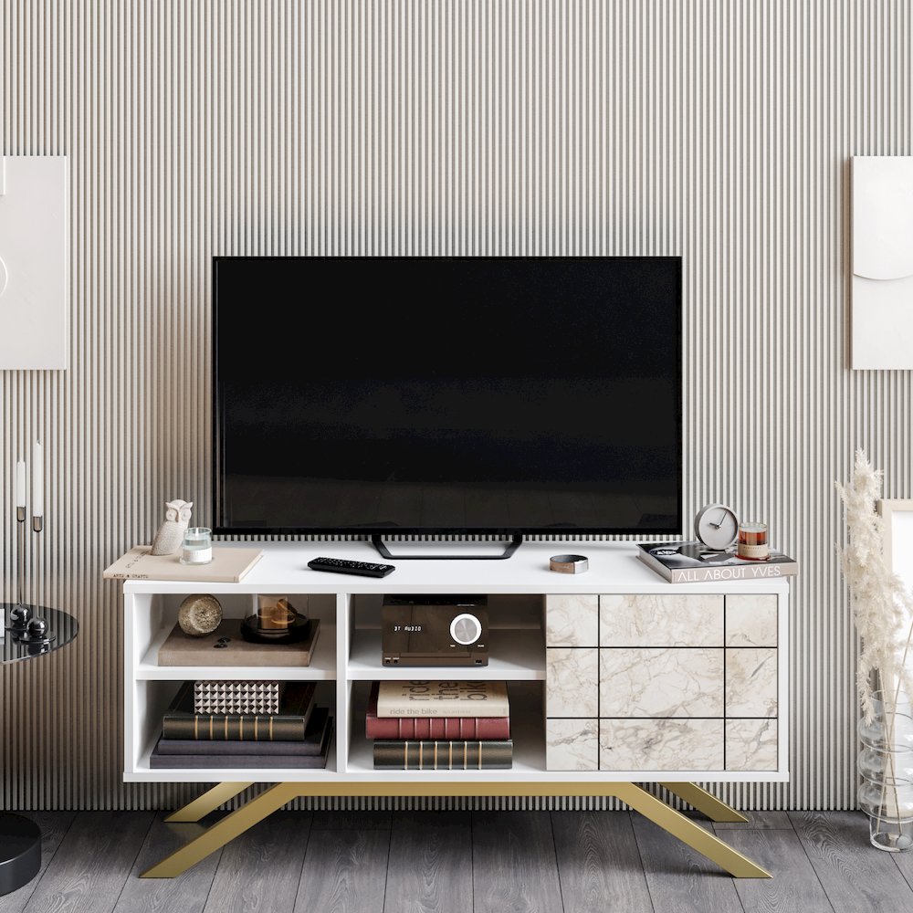 North Tv Stand - White & Gold