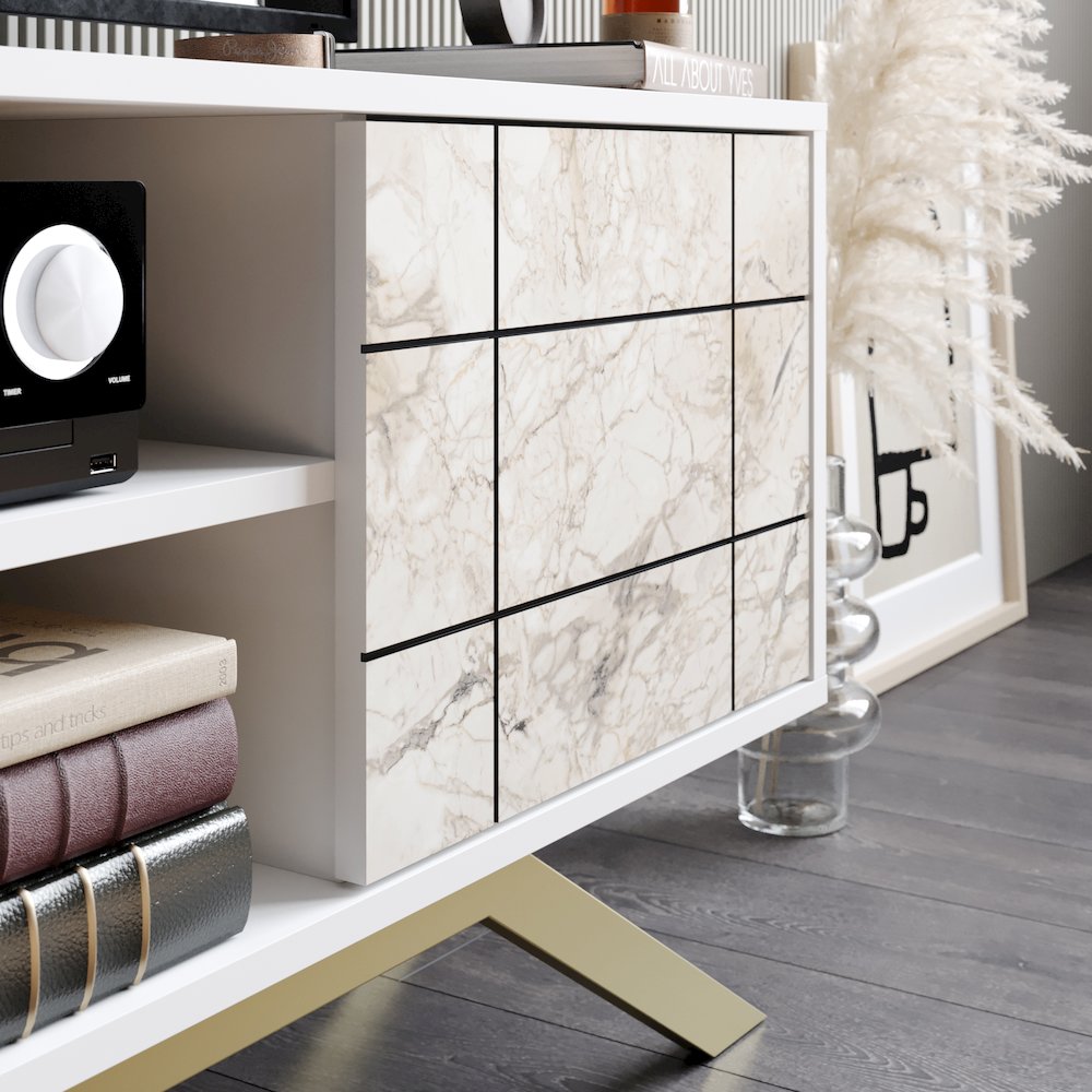 North Tv Stand - White & Gold