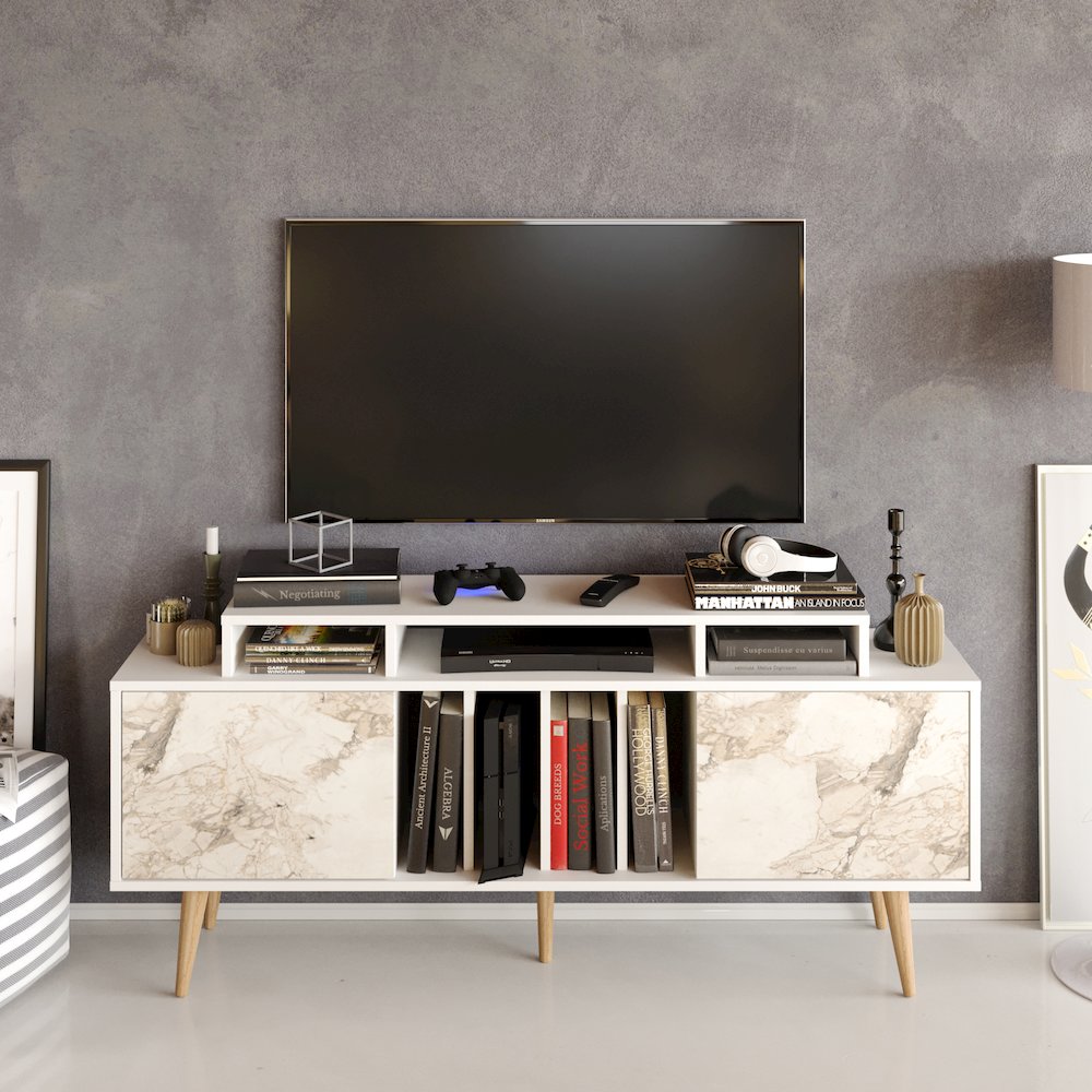 Char Tv Stand - White & Ephesus