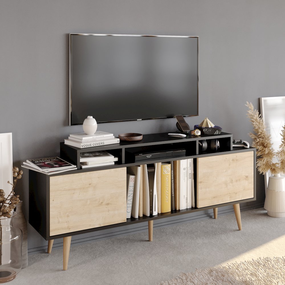 Char Tv Stand - Black & Sapphire Oak
