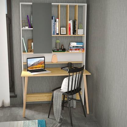 Wood Computer Desk - White & Sapphire Oak
