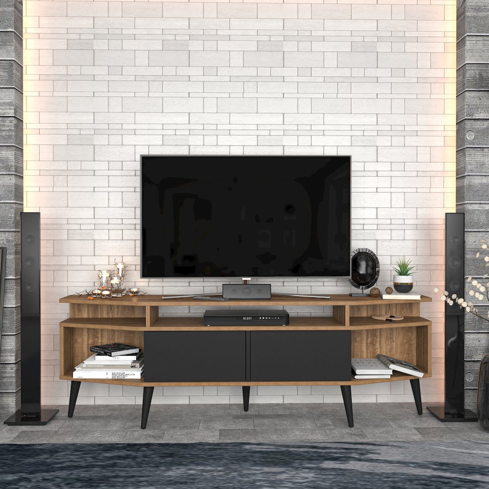 Dennis Tv Stand - Walnut & Black