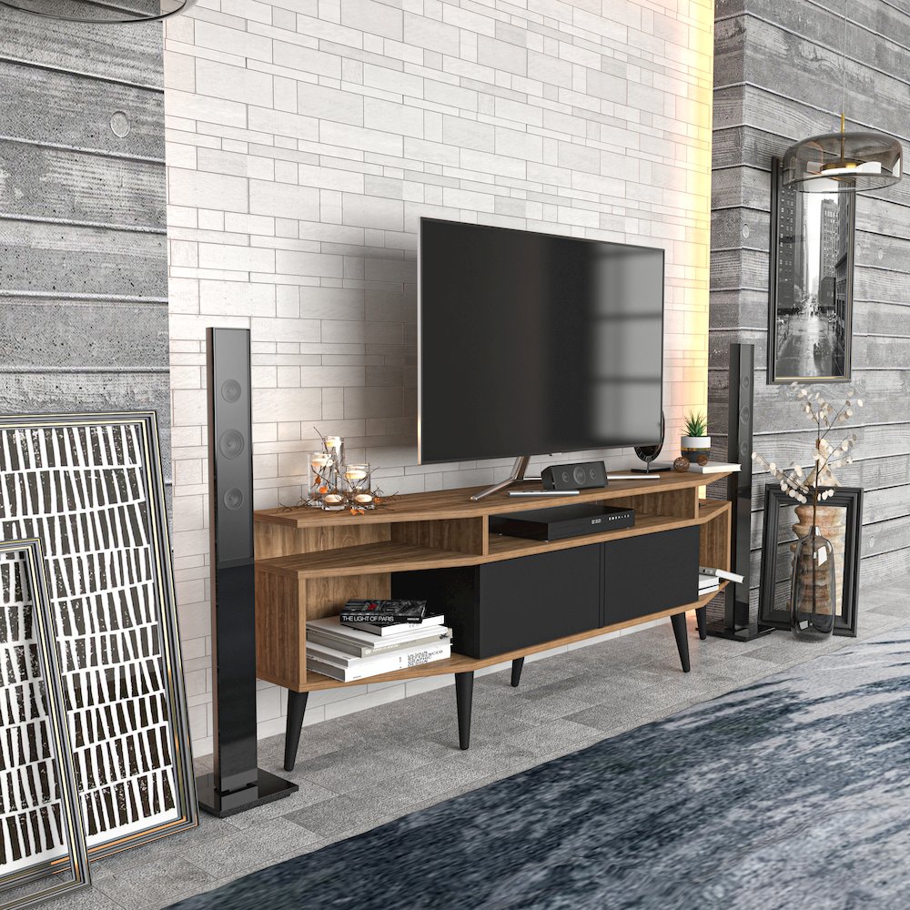 Dennis Tv Stand - Walnut & Black