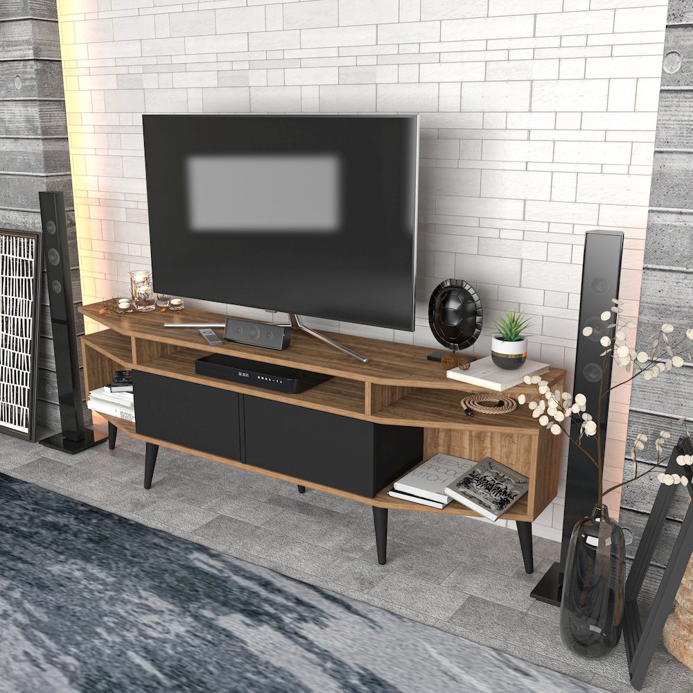 Dennis Tv Stand - Walnut & Black