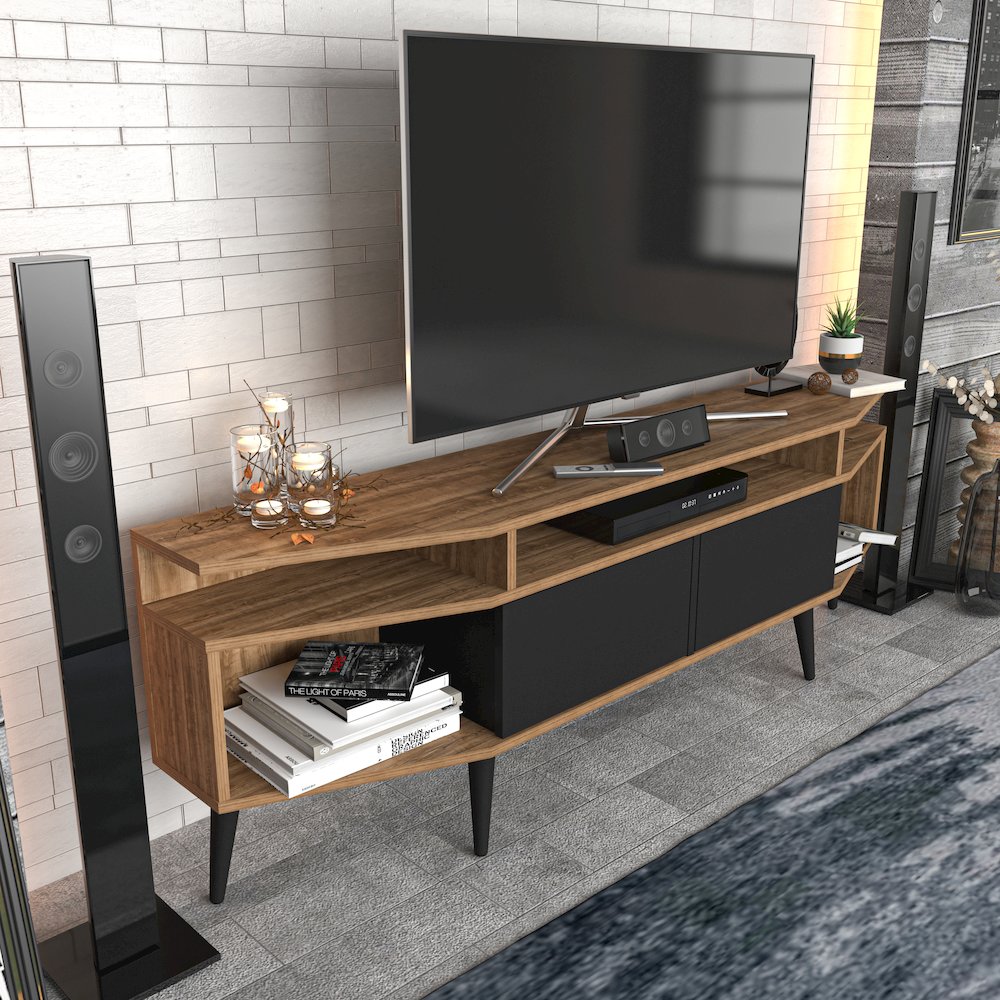 Dennis Tv Stand - Walnut & Black