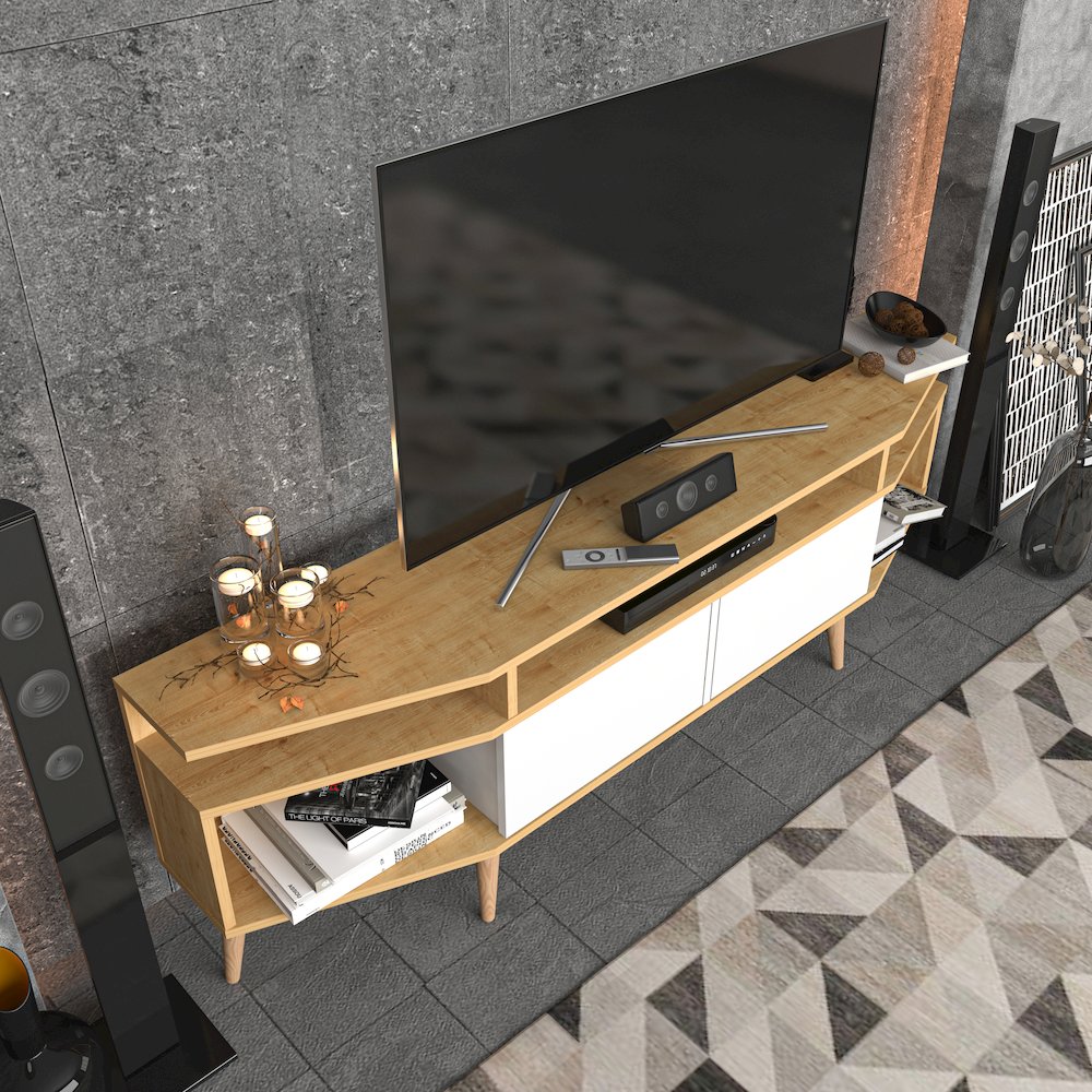 Dennis Tv Stand - Sapphire Oak & White