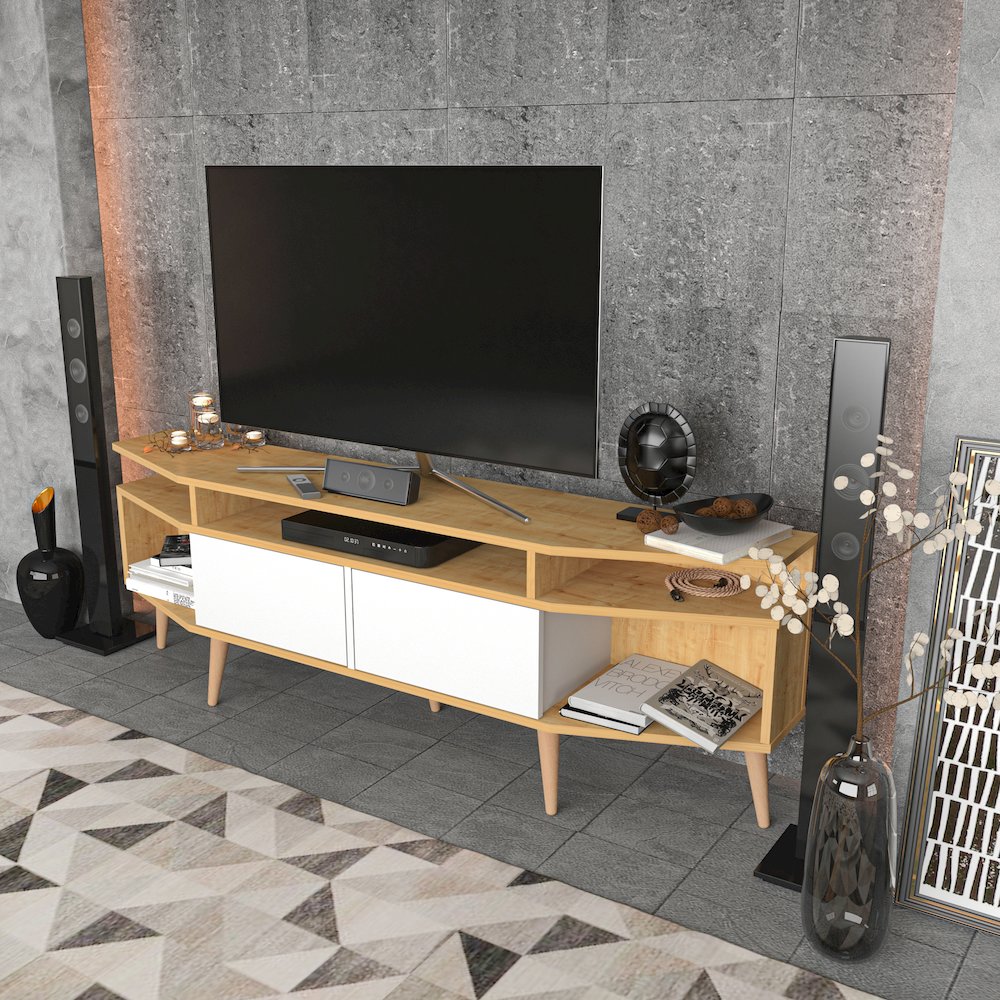 Dennis Tv Stand - Sapphire Oak & White