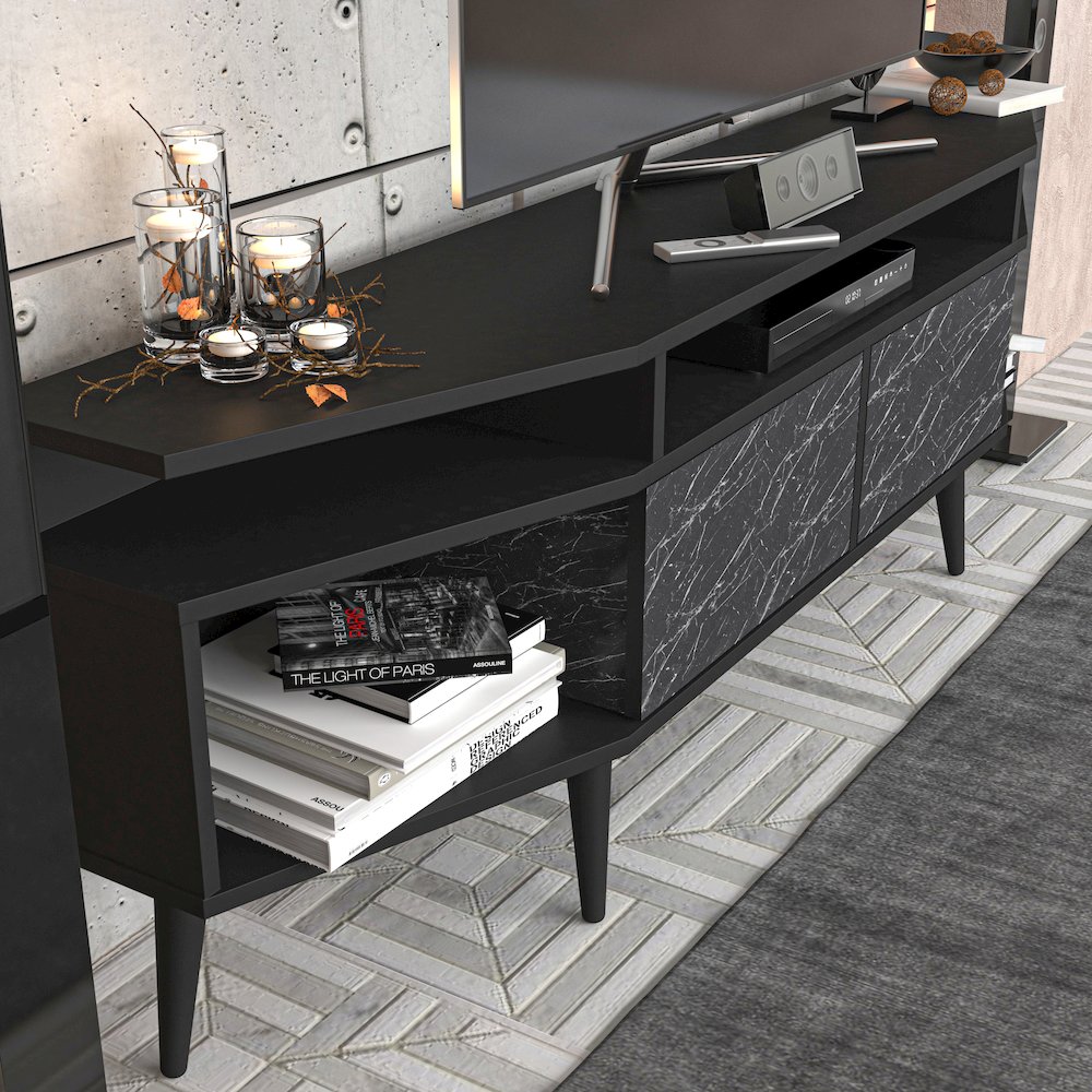 Dennis Tv Stand - Black & Bendire Marble