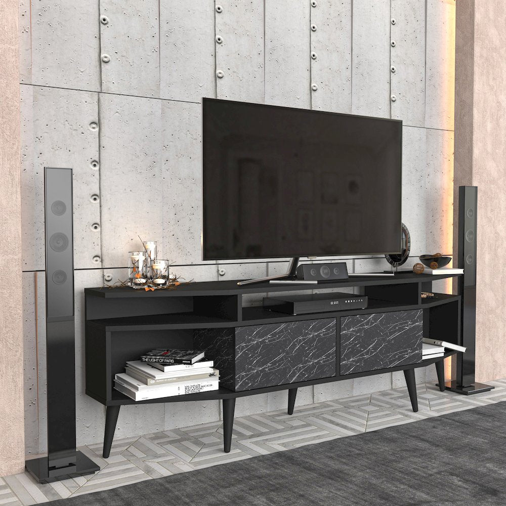 Dennis Tv Stand - Black & Bendire Marble