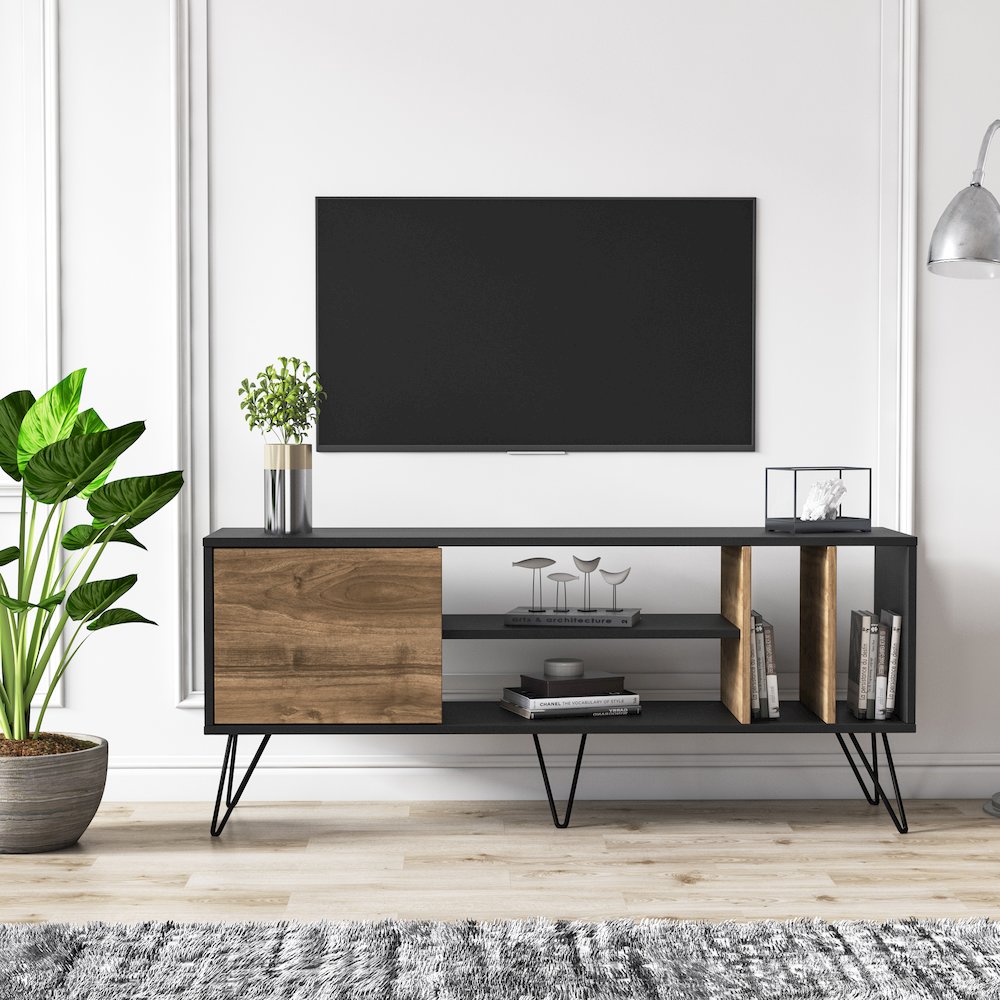 Mistico 55'' Tv Stand - Black & Walnut