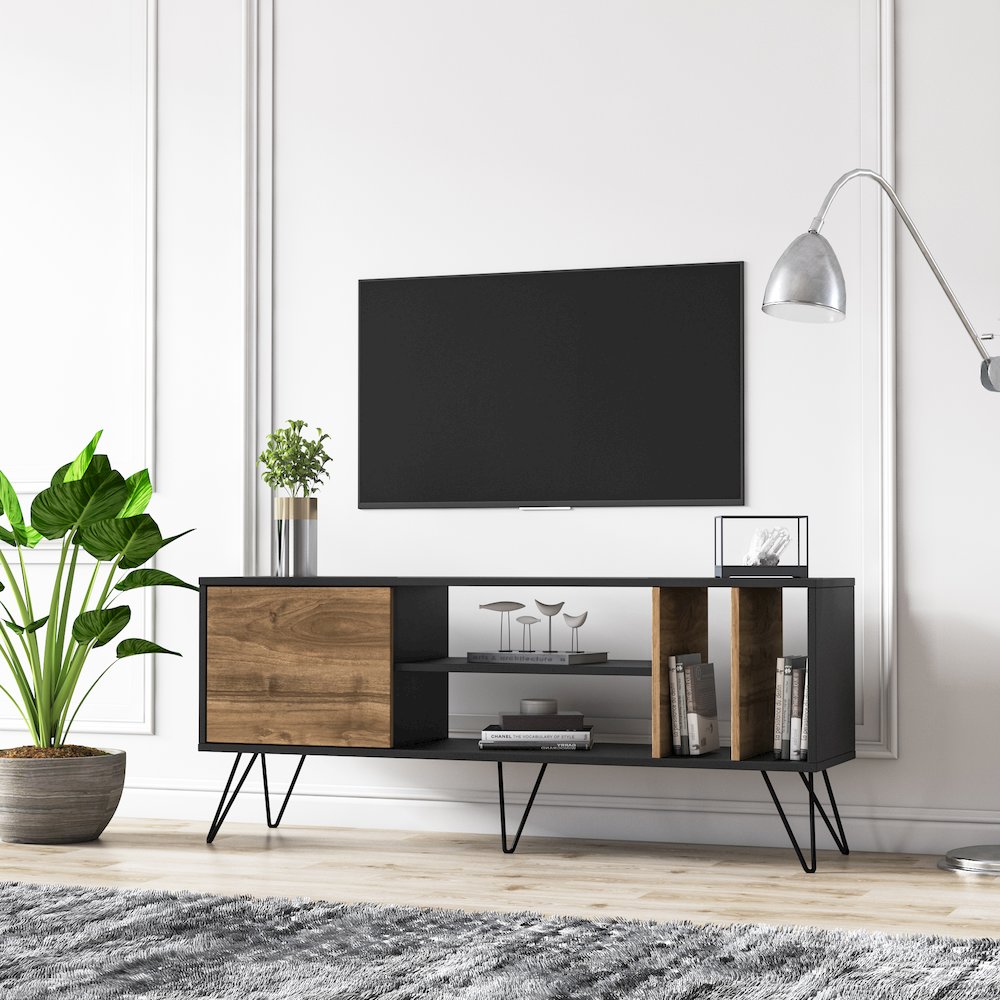 Mistico 55'' Tv Stand - Black & Walnut