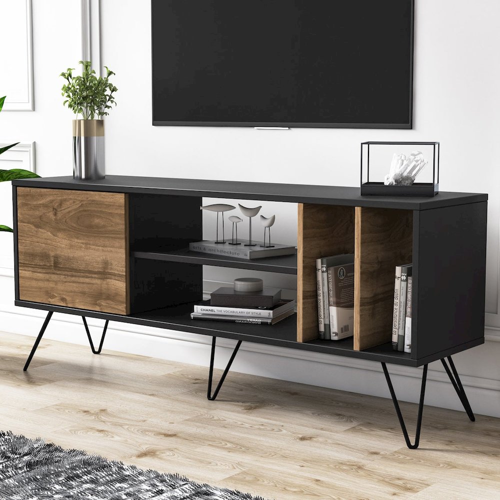 Mistico 55'' Tv Stand - Black & Walnut