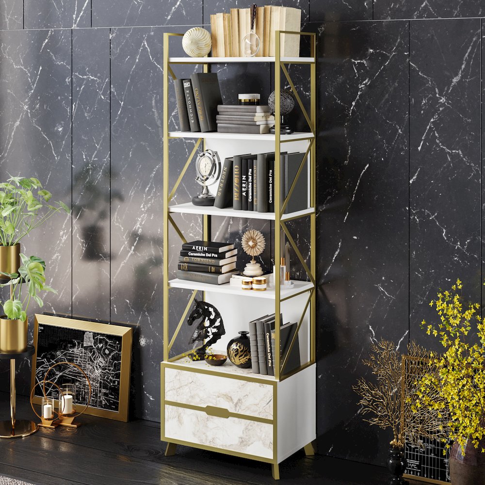 Frida 60 Bookcase - Ephesus Marble & Gold