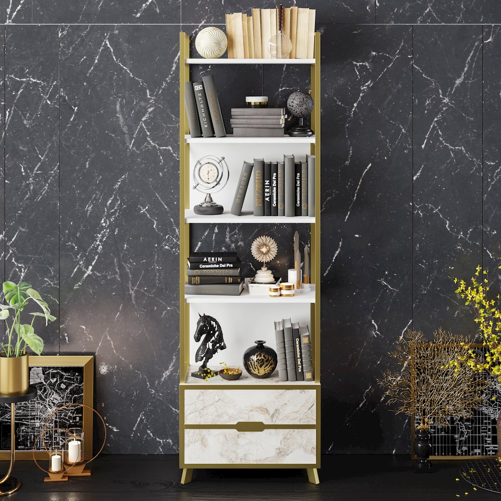 Frida 60 Bookcase - Ephesus Marble & Gold