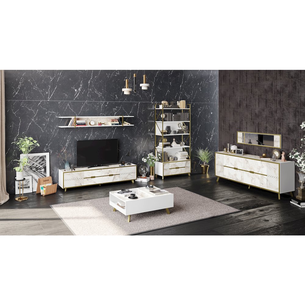 Frida 60 Bookcase - Ephesus Marble & Gold
