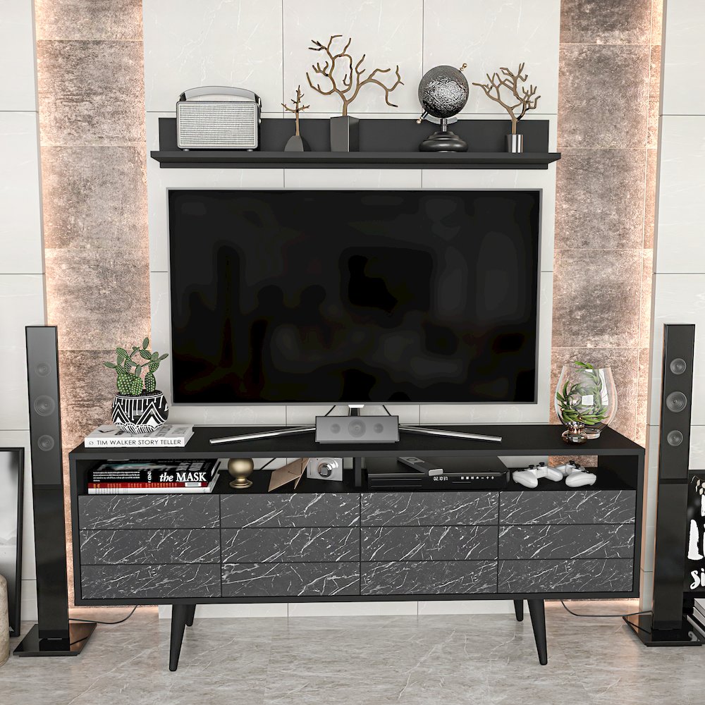 Ola Tv Stand - Black & Bendire Marble