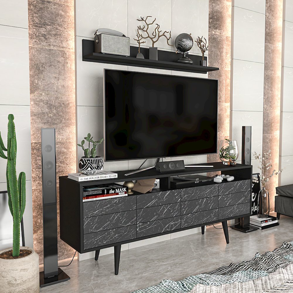 Ola Tv Stand - Black & Bendire Marble