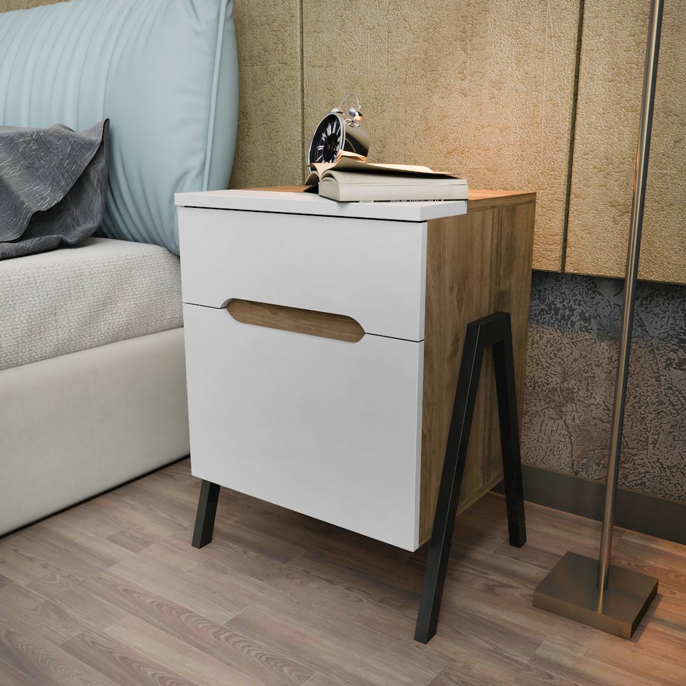 Neva Night Stand - Walnut White Black