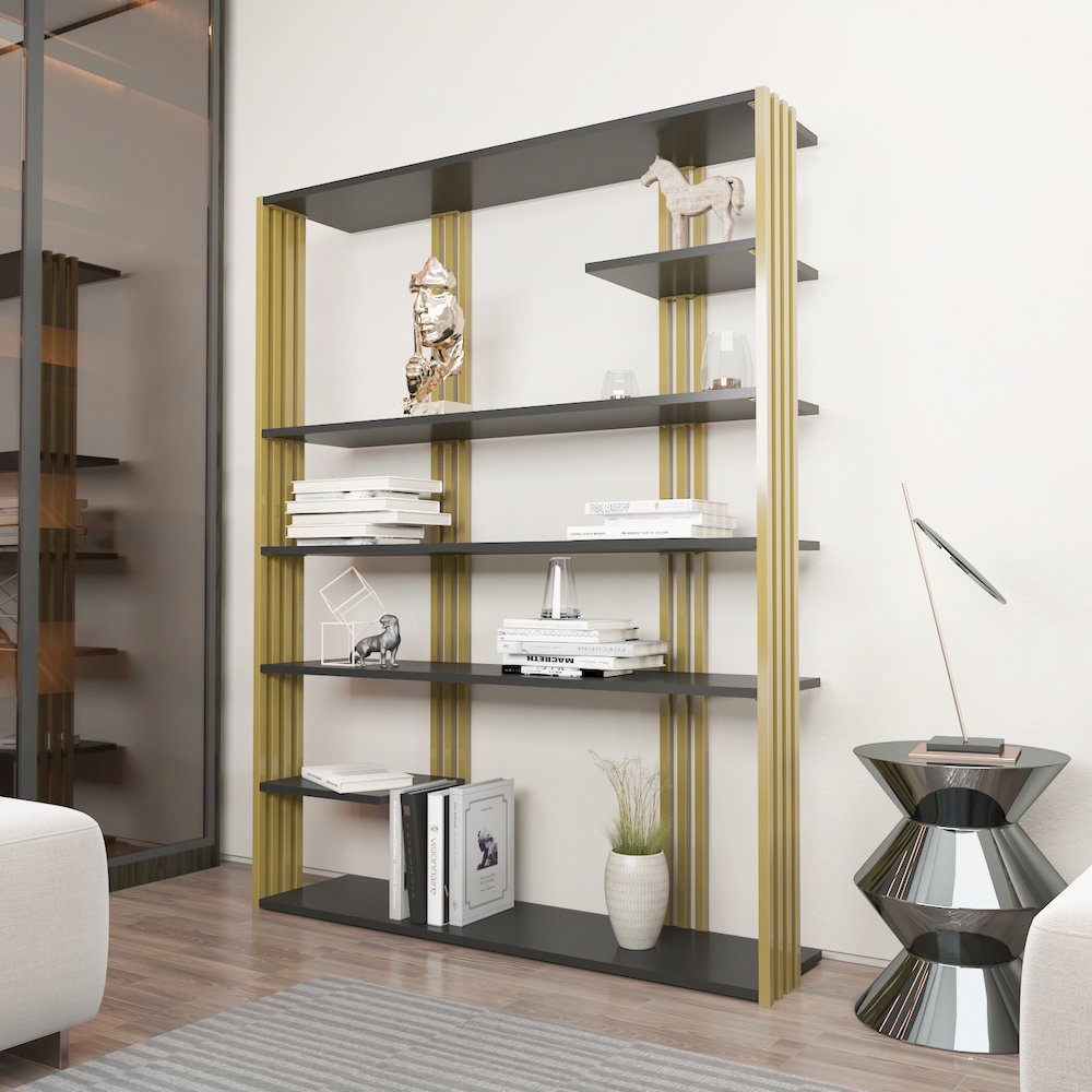 Jeni Bookcase Anthracite Gold