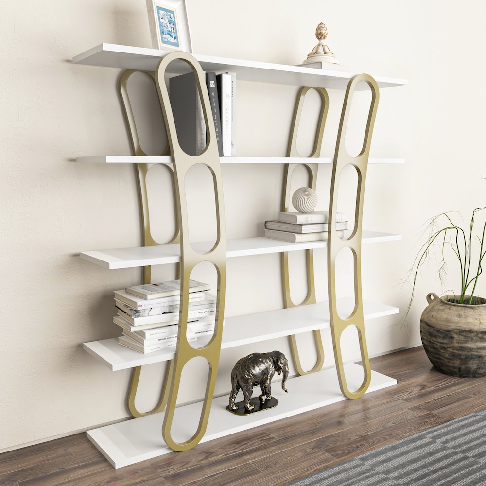 Adar Bookcase White And Gold