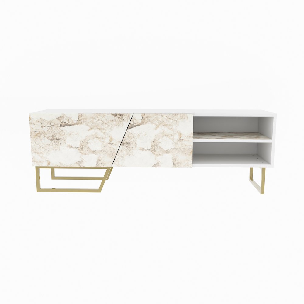 Denasse Tv Stand White Ephesus Marble Gold