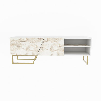 Denasse Tv Stand White Ephesus Marble Gold