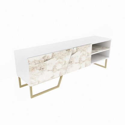 Denasse Tv Stand White Ephesus Marble Gold
