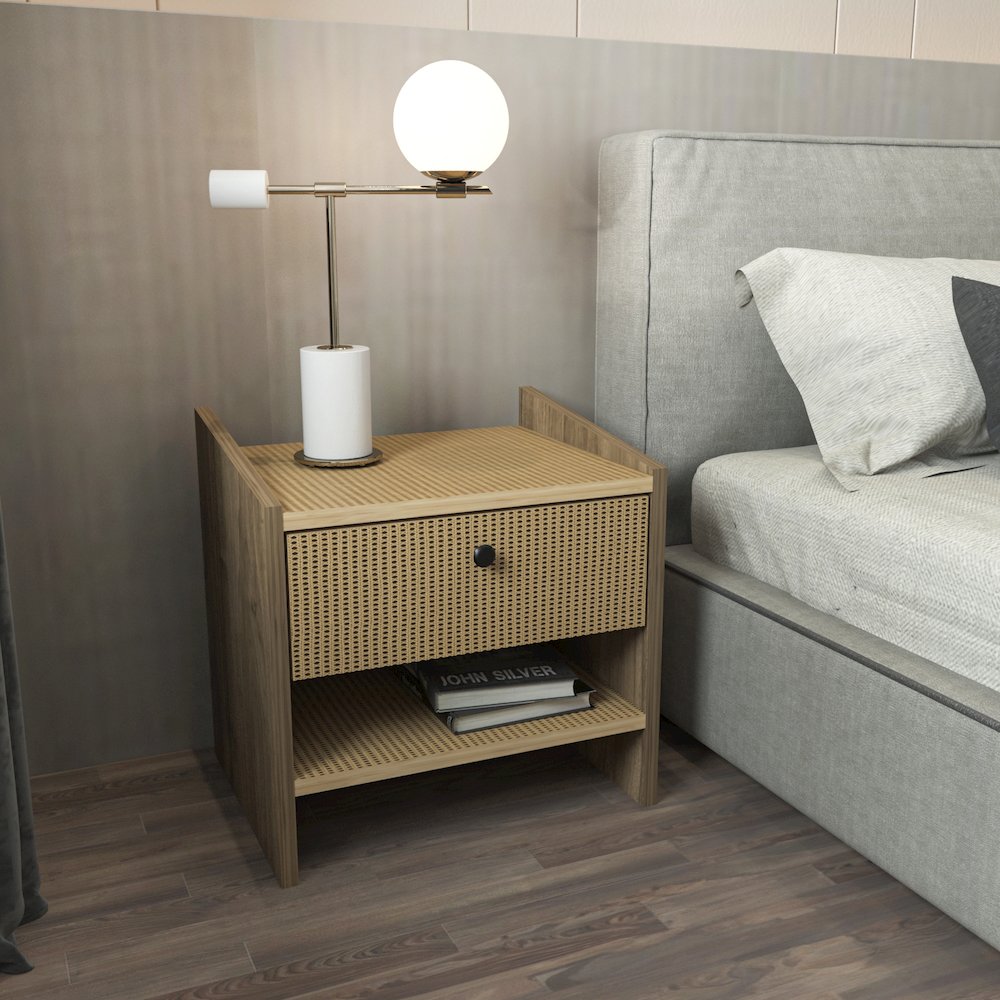 Berlin Nightstand Oud Oak Rattan Pattern