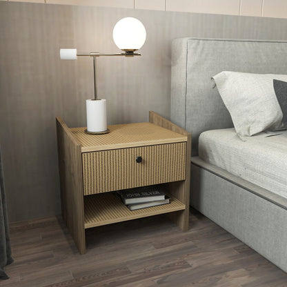 Berlin Nightstand Oud Oak Rattan Pattern