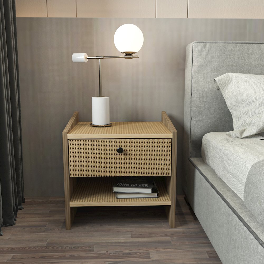 Berlin Nightstand Oud Oak Rattan Pattern