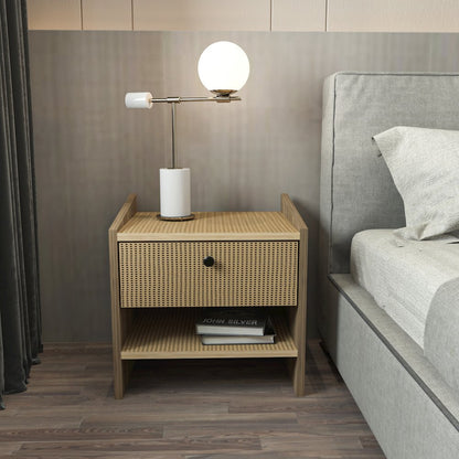 Berlin Nightstand Oud Oak Rattan Pattern