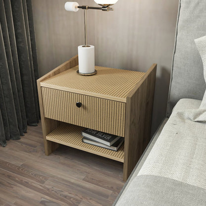 Berlin Nightstand Oud Oak Rattan Pattern