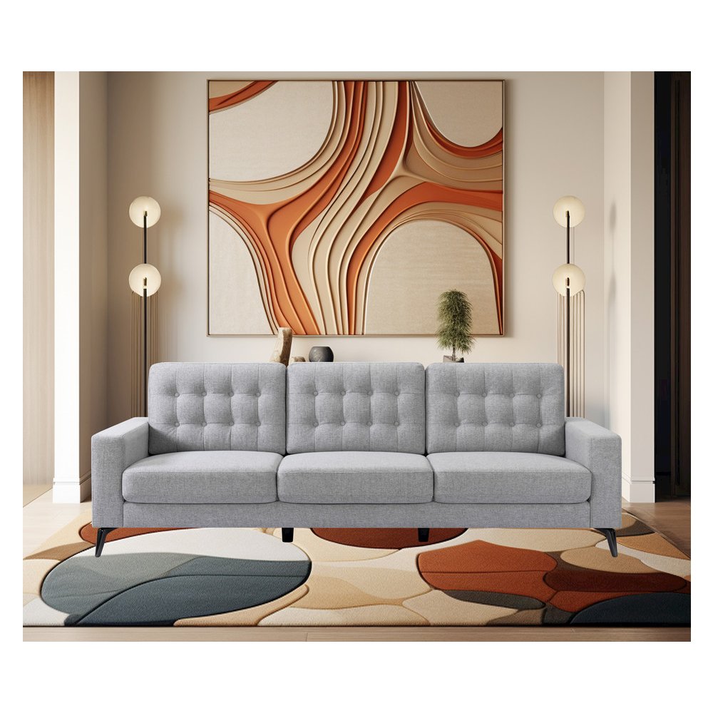 3-Seater Beneva Living Room Gray Upholstery Polyester Fabric